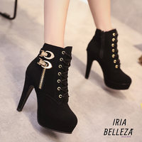 Bottines pole dance 12 cm noires à lacets et fermeture éclair – Iria Bellaza™